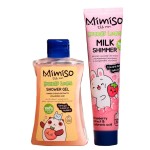 Набор подарочный, Mimiso (Мимисо) 250 мл + 100 мл 1 шт Холидей лайтс - гель для душа манго-персик с гиалуроновой кислотой + молочко-шиммер для тела земляника с гиалуроновой кислотой