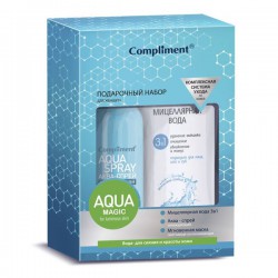 Набор подарочный Compliment Синий №1211 мицеллярная вода 3 в 1 + аква-спрей охлаждающий + маска смягчающе-успокаивающая 200 мл +200 мл +7 мл