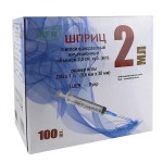 Шприц, 2 мл р. 0.6ммх30мм 23G 100 шт арт. 4036534205020 трехкомпонентный с надетой иглой луер блистер